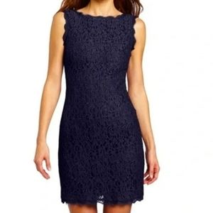 Adrianna Papell Evening Lace Cocktail Dress Navy Exposed Full Back Zip Size 4